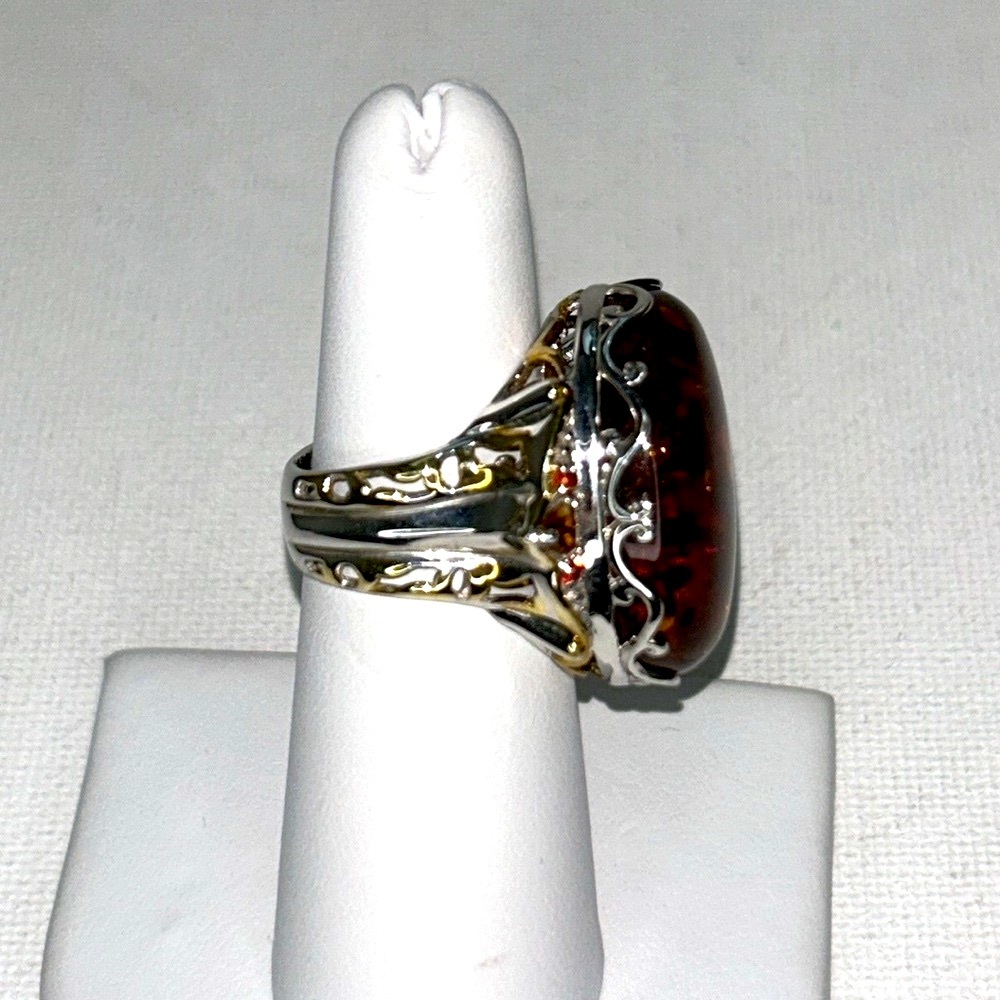 Baltic Amber, Citrine, Sterling Silver, 18K Plating Ring By Gems En Vogue - Picture 14 of 16